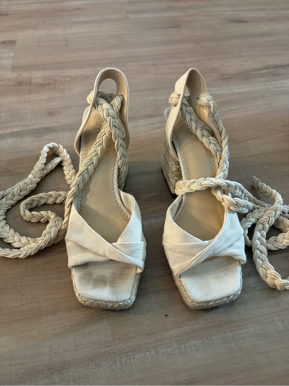Vince Camuto Cream Braided Espadrille Wedge Sandals
